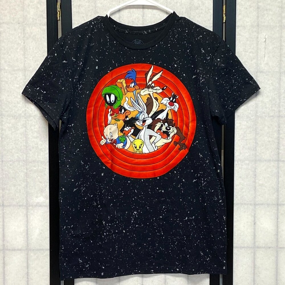 Looney Tunes Graphic Tee Black Speckle M Short Sleeve WB Cartoon Character Shirt